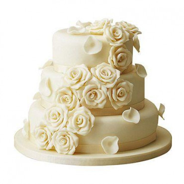 3 Tier White Rose Wedding Cake