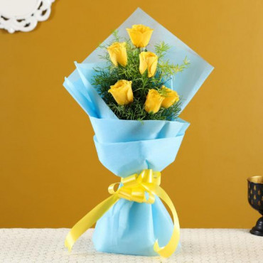 Blue Sky Yellow Roses Bunch