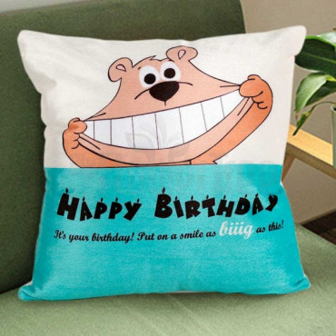 Blue Teddy Birthday Cushion