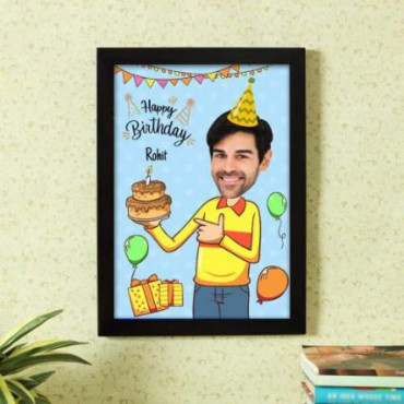 Fun Personalized Caricature in Birthday Photo Frame Style for Men