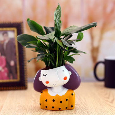 Peace lily Plant in yellow Girl Planter
