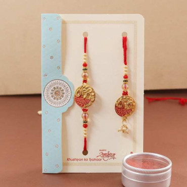 Set of 2 Golden Lumba Rakhi Tied With Beads and Thread