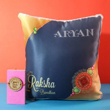 Personalized Rakhi and Cushion