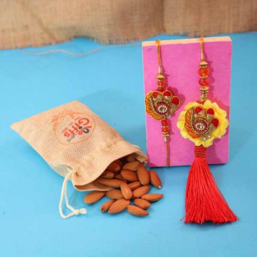 Bhaiya-bhabhi Rakhi with Almonds Potli Bag
