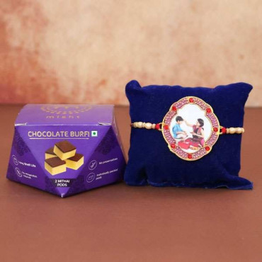 Personalized Rakhi with Chocolate Burfi Box