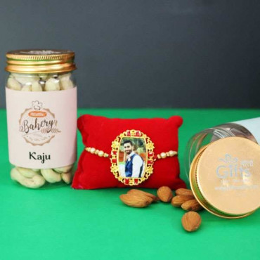 Unique Personalized Rakhi with Almond & Kaju Box