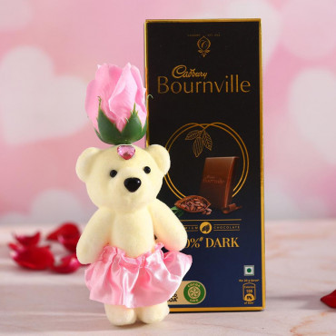 Pink Rose cute Teddy with Bournville chocolate