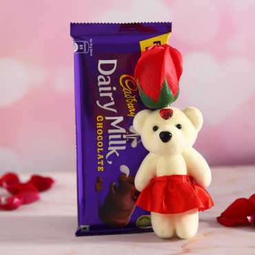 Red Rose cute Teddy with cadbury chocolate