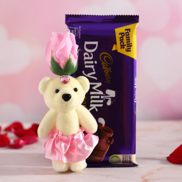 Pink Rose cute Teddy with cadbury chocolate