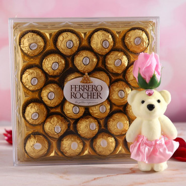 Pink Rose cute Teddy with Ferrero Rocher chocolate