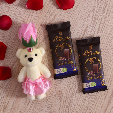 Pink Rose cute Teddy with Cadbury Bournville chocolate
