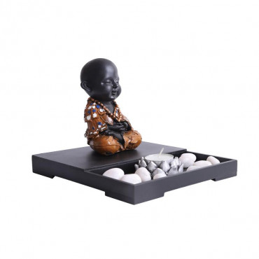 Cute Buddha Monk Sitting with T light holder and Pebbles