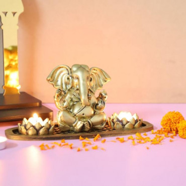 Ganesh Ji T light holder in a Oval Shape Tray