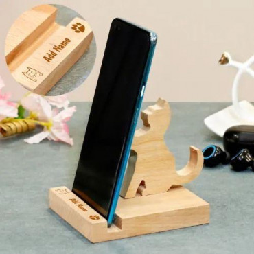Pawing Cat Personalized Wood Mobile Stand