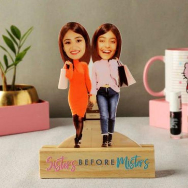 Personalized Shopaholic Caricature with Wooden Stand