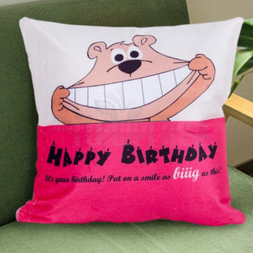 Pink Teddy Birthday Cushion
