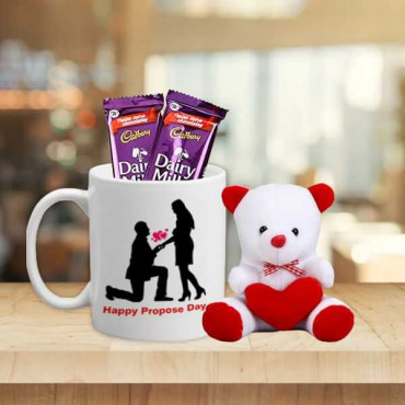 Propose Day Mug with Cute Teddy and Chocolate