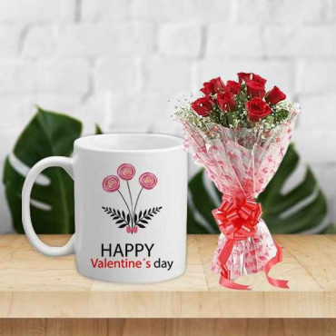 Valentine Rose Mug with Roses bouquet