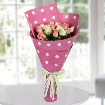 White N Pink Roses Bunch