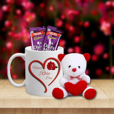 Rose Day with one teddy and 2 Dairy Milk Chocolate